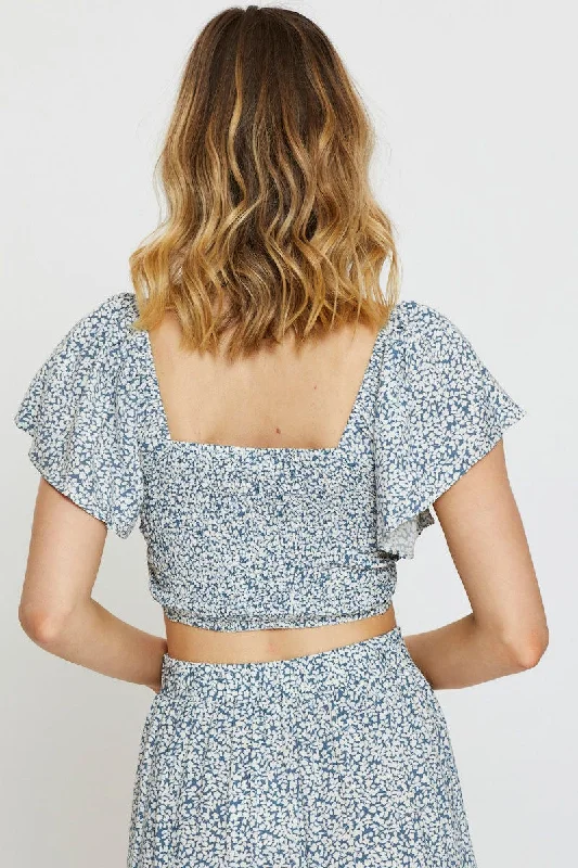 Ditsy Print Crop Top Short Sleeve