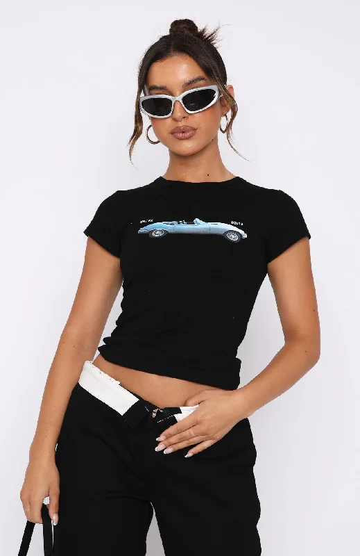 Drive All Night Baby Tee Black