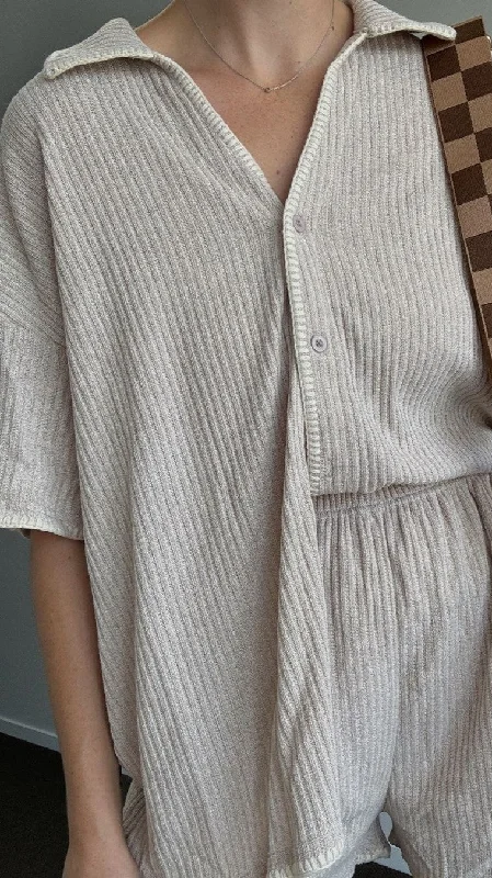 Eden Knit Top and Shorts Set - Taupe