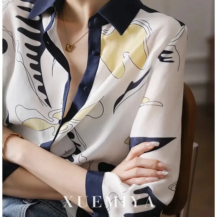 Fashion luxury ladies shirt France style woman printing blouse Spring Summer hal