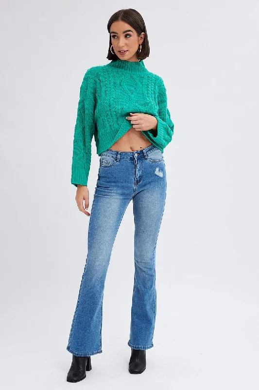 Green Cable Knit Jumper Long Sleeve