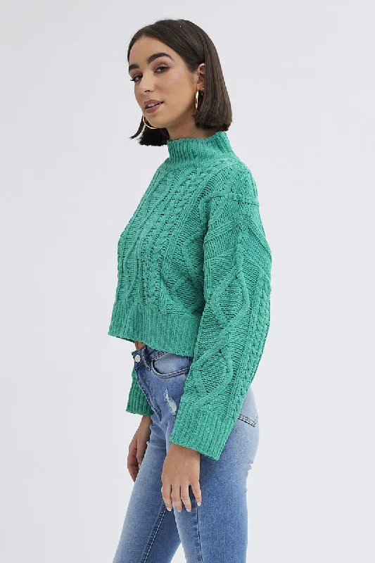 Green Cable Knit Jumper Long Sleeve