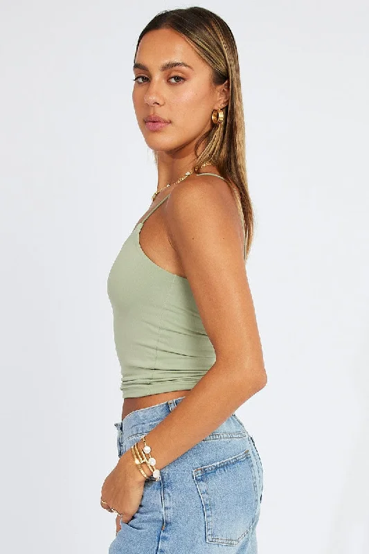 Green Singlet Top Round Neck Supersoft