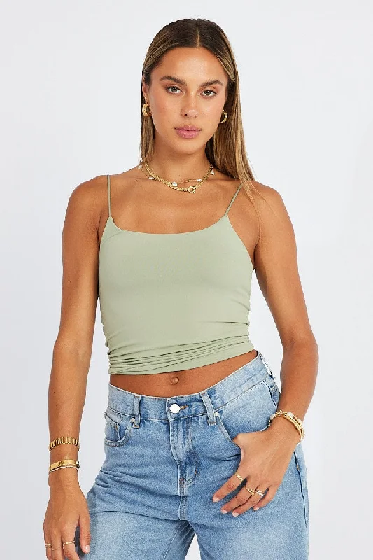 Green Singlet Top Round Neck Supersoft