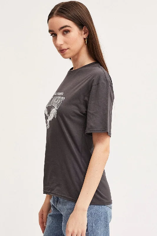 Grey Graphic T Shirt Short Sleeve