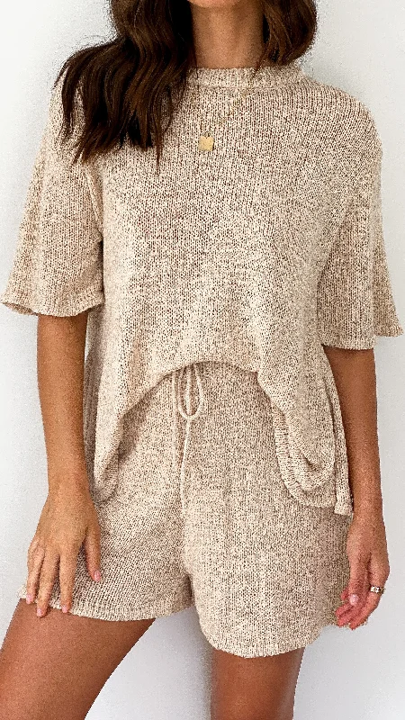 Habiba T-Shirt and Shorts Set - Beige Knit