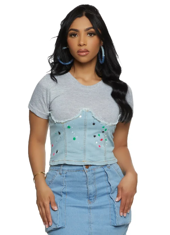 Paint Splatter Denim Corset T Shirt