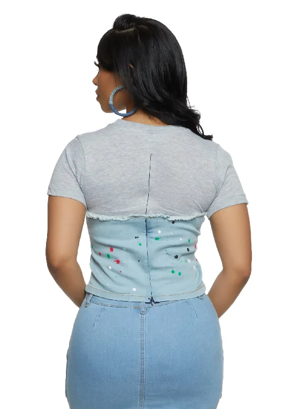 Paint Splatter Denim Corset T Shirt