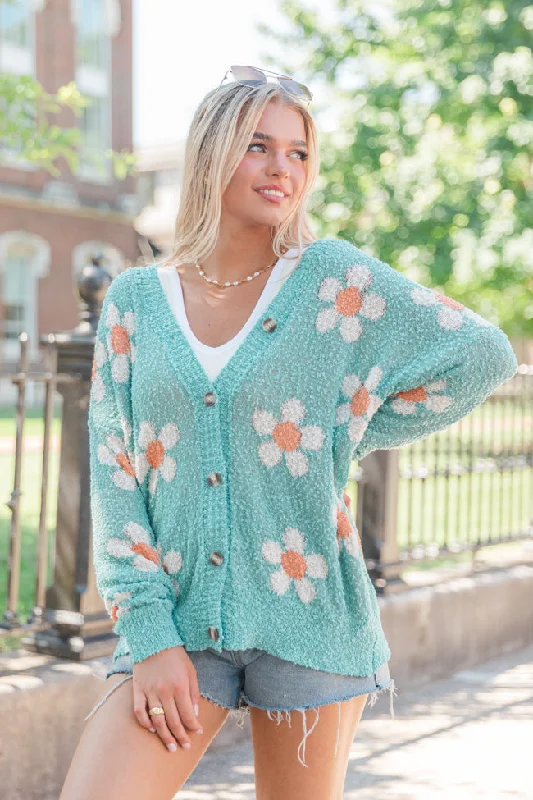 If I Do Teal Textured Flower Cardigan