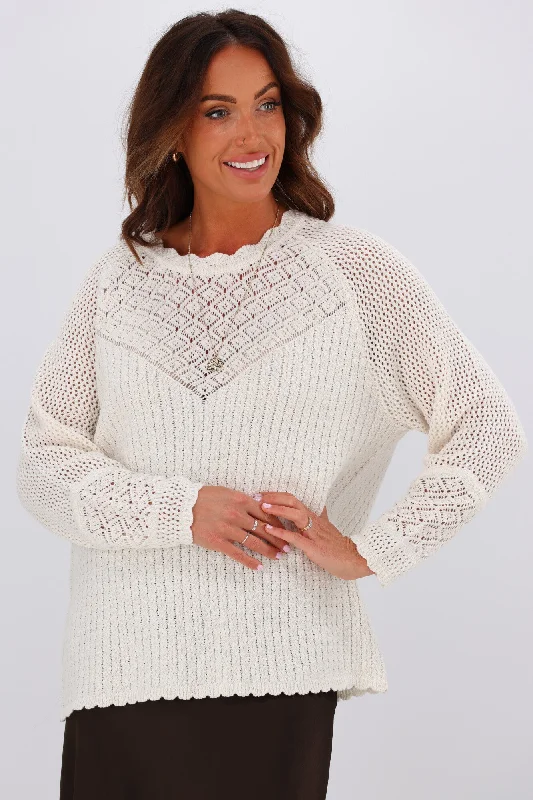 Jane James Feefee Pointelle Sweater Ivory