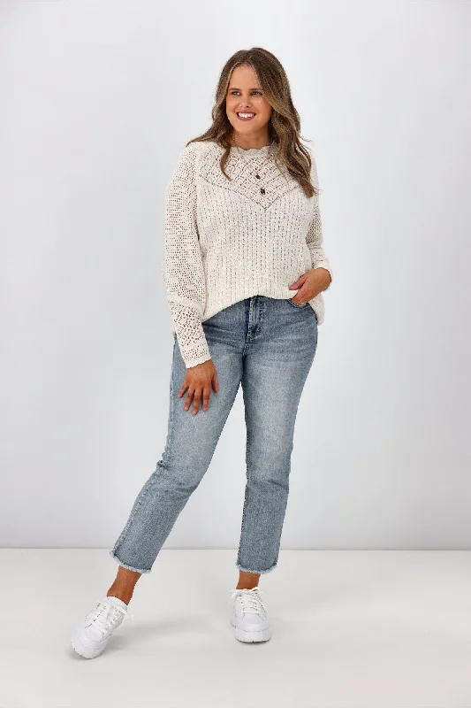 Jane James Feefee Pointelle Sweater Ivory