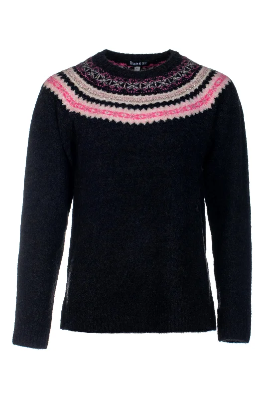 Round neck Fairisle yoke Jersey | Pink Black | 6976ZZ