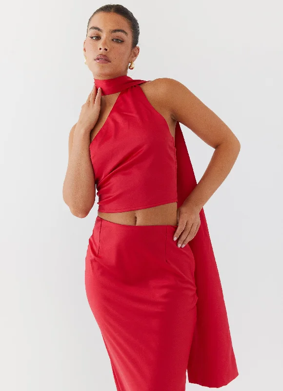 Josefina Satin Scarf Top - Rouge Red