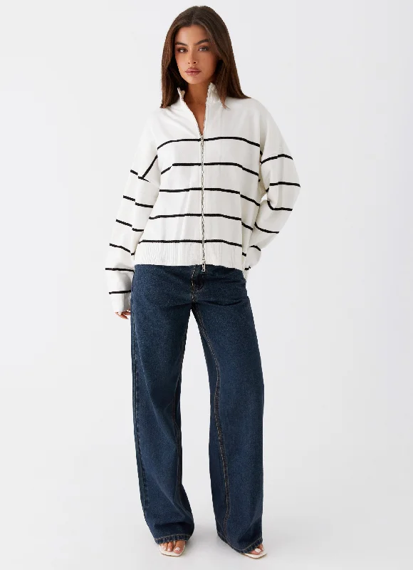 Kimmy Oversized Knit Cardigan - Ivory Stripe