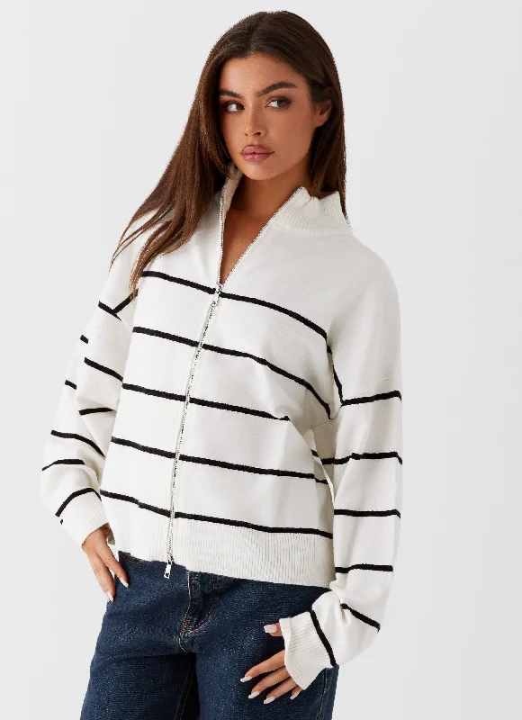 Kimmy Oversized Knit Cardigan - Ivory Stripe