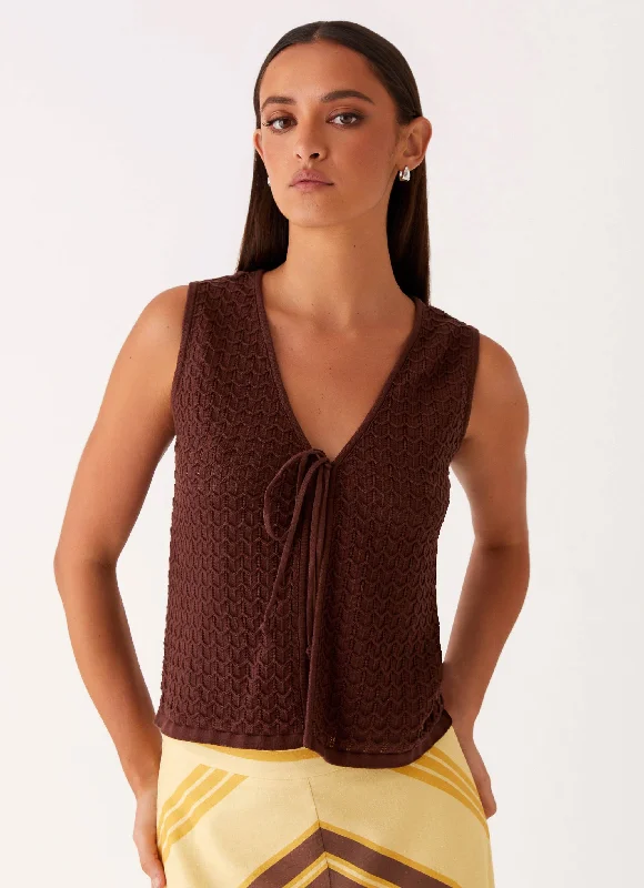 Lillie Knit Tie Vest Top - Chocolate