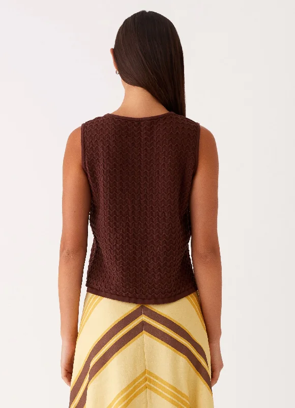 Lillie Knit Tie Vest Top - Chocolate