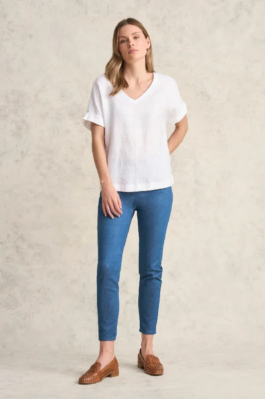 Linen Mix V-Neck Top - White