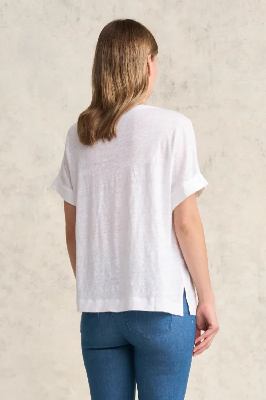 Linen Mix V-Neck Top - White