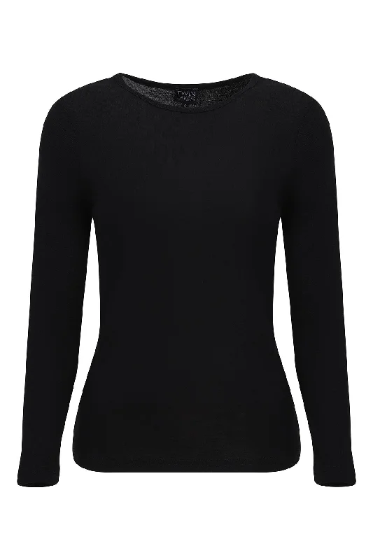 Merino Blend round neck Top | BLACK | 6393ZR