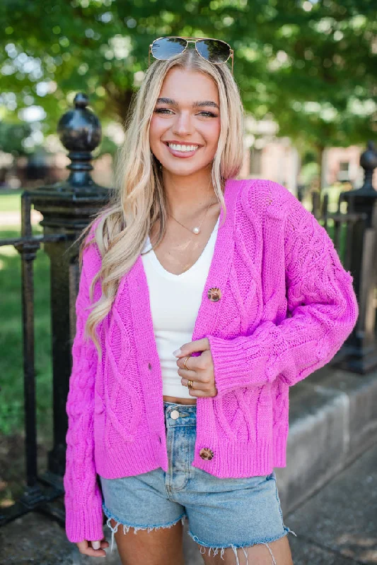 Moments That Matter Magenta Cable Knit Cardigan