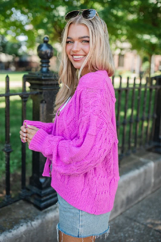 Moments That Matter Magenta Cable Knit Cardigan