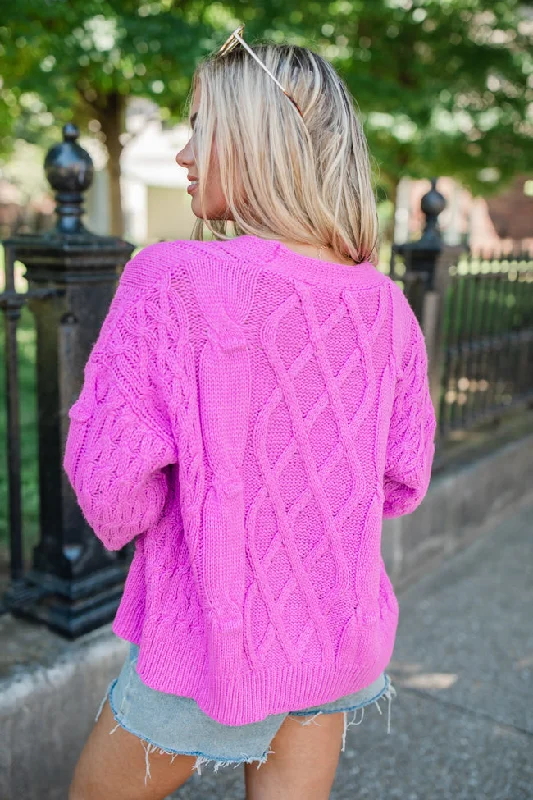 Moments That Matter Magenta Cable Knit Cardigan