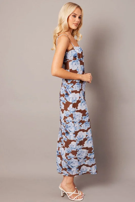 Multi Floral Bodycon Dress Singlet Midi