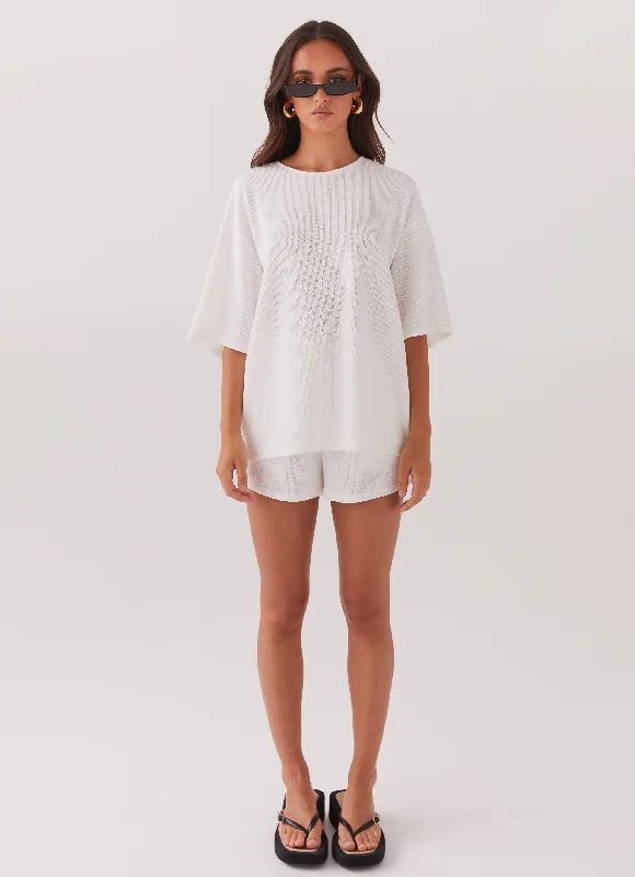 Ocean Waves Oversized Knit Tee - White