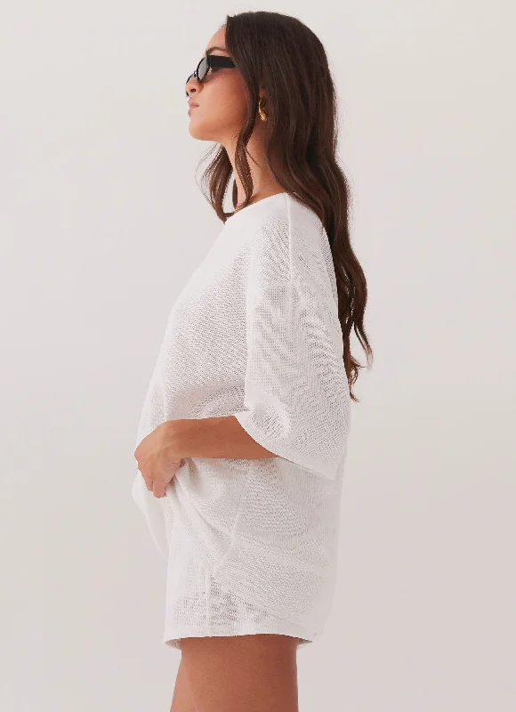 Ocean Waves Oversized Knit Tee - White