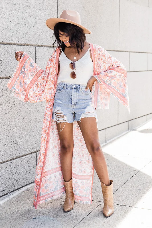 A Way Out Orange Printed Duster Kimono FINAL SALE