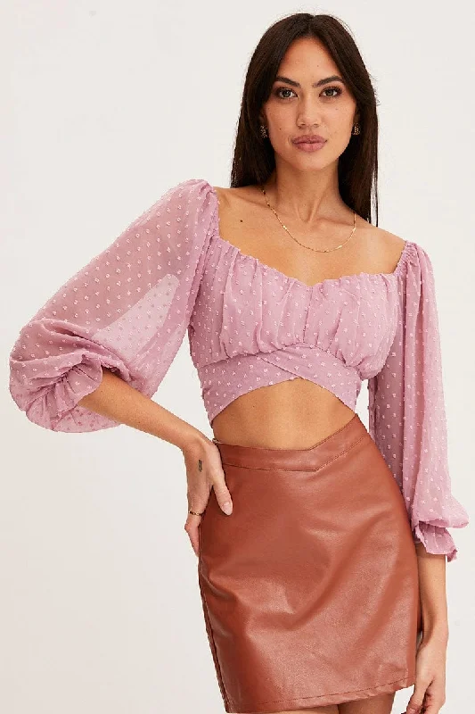 Pink Crop Top Long Sleeve