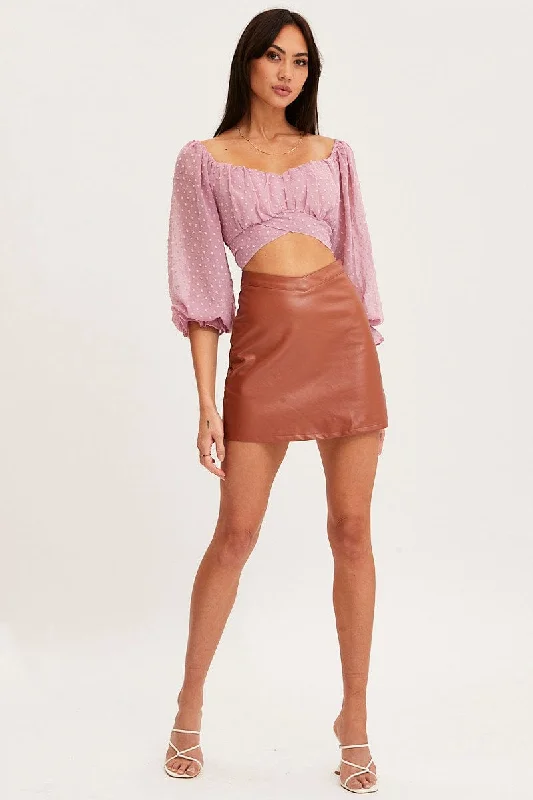 Pink Crop Top Long Sleeve