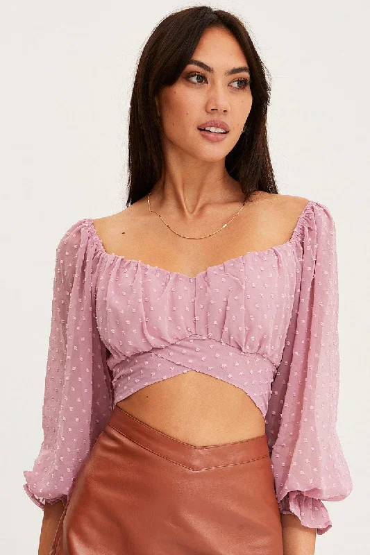 Pink Crop Top Long Sleeve