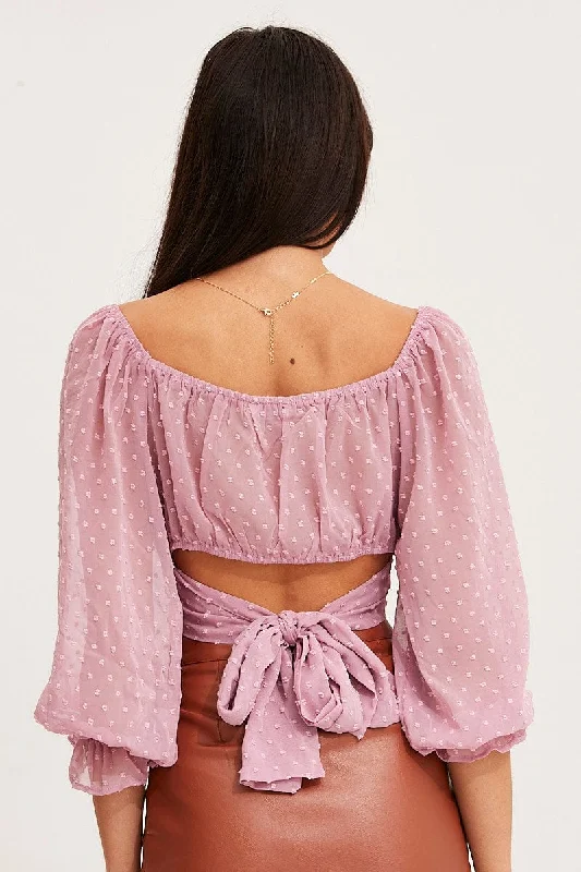 Pink Crop Top Long Sleeve