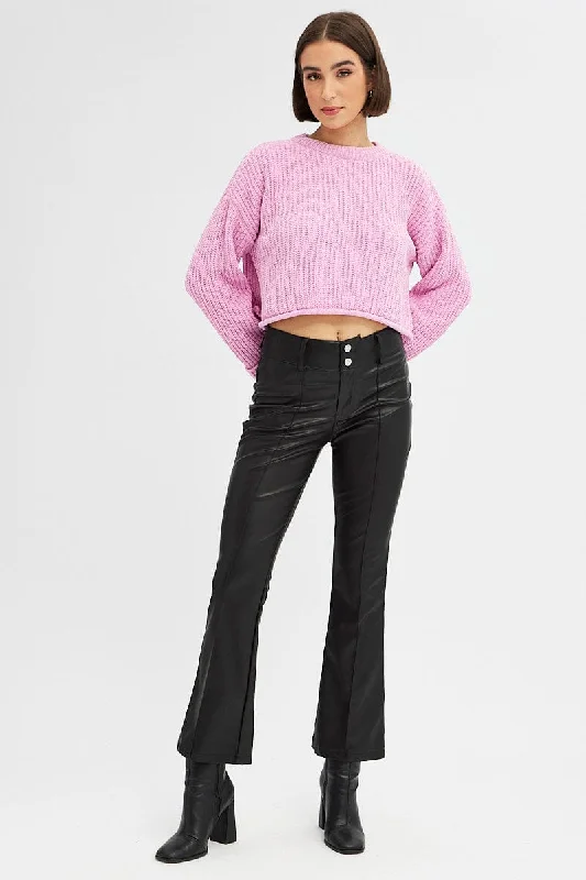 Pink Knit Top Long Sleeve Crop Relaxed