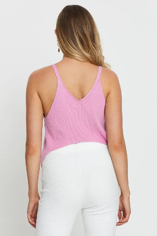 Pink Knit Top V-Neck