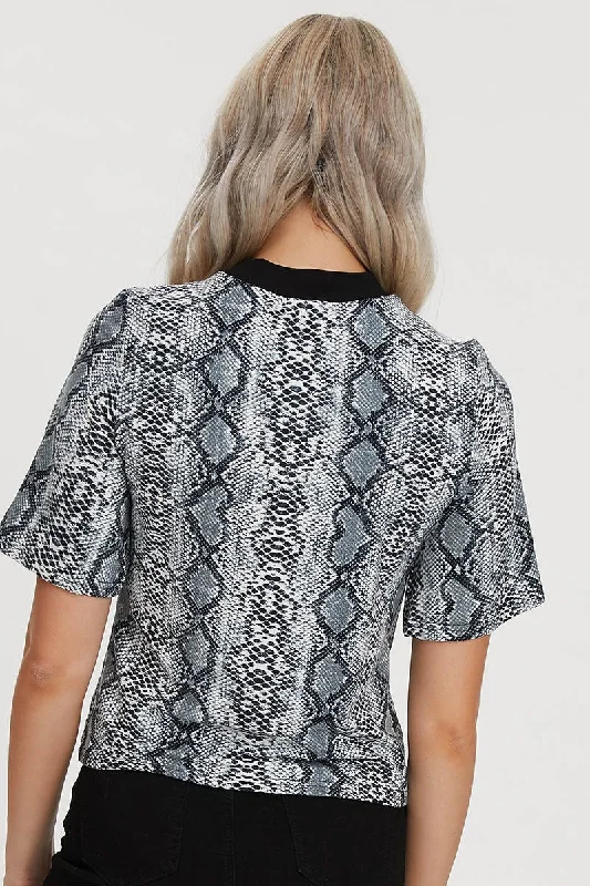 Print Angel Wing Snake Print Ringer Tee