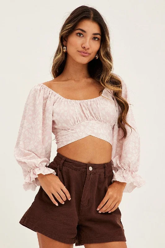 Print Crop Top Long Sleeve