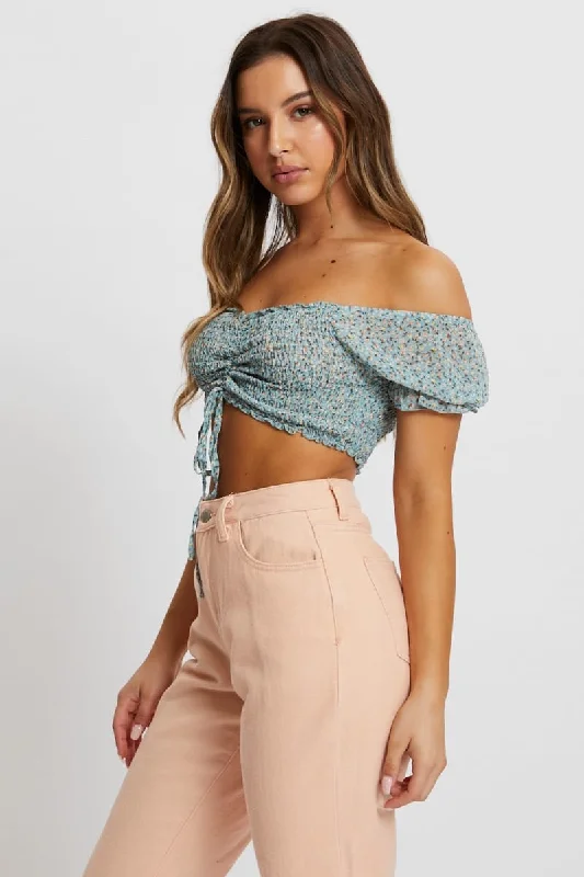 Print Rouching Crop Top