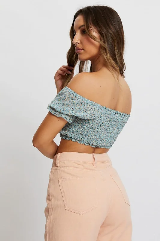 Print Rouching Crop Top