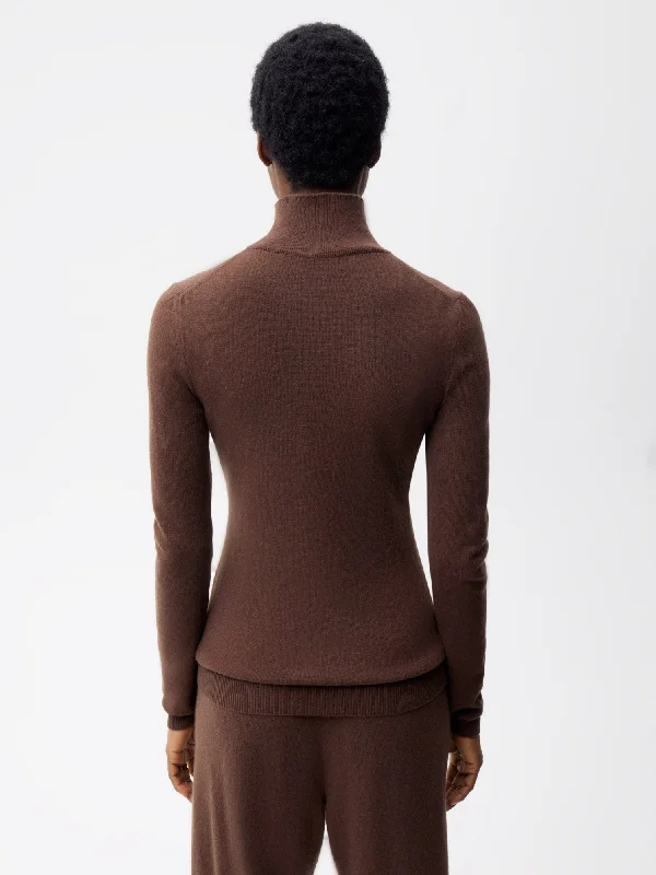 Women's Recycled Cashmere Fitted Turtleneck Top—chestnut brown