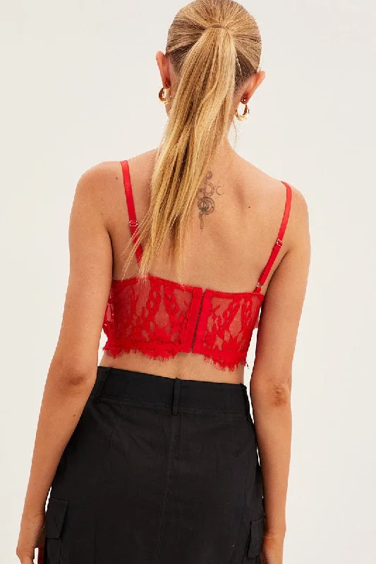 Red Floral Lace Corset Top