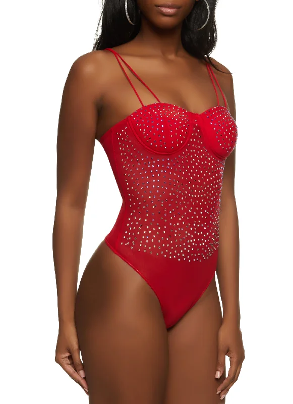 Rhinestone Studded Strappy Bustier Bodysuit