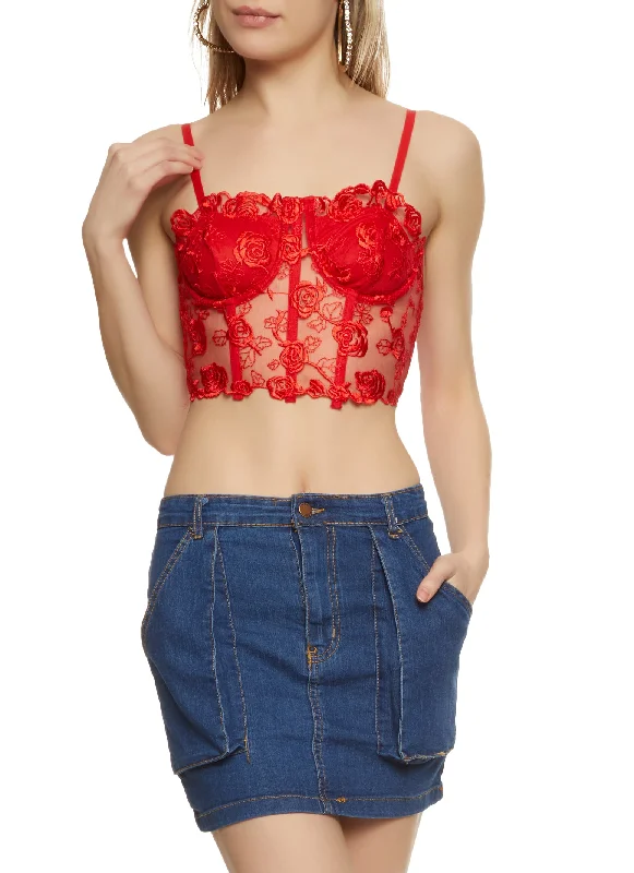 Rose Embroidered Corset Crop Top