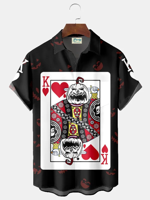 Halloween Pumpkin King Card Men's Hawaiian Oversized Shirt with Pockets