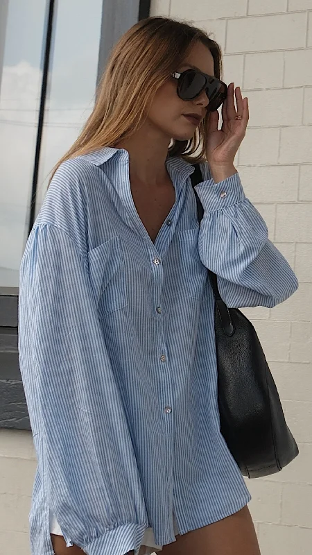 Sadia Button Up Shirt - Blue Stripe