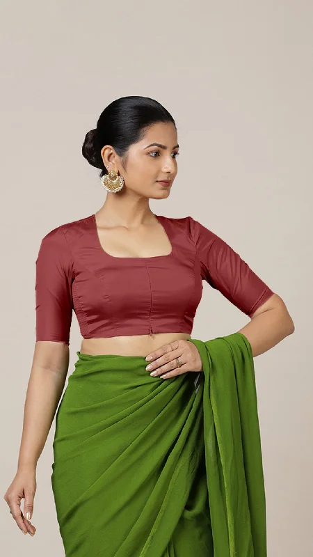 Aziza x Rozaana | Elbow Sleeves Saree Blouse in Auburn Red