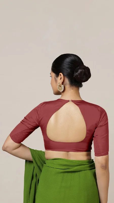 Aziza x Rozaana | Elbow Sleeves Saree Blouse in Auburn Red