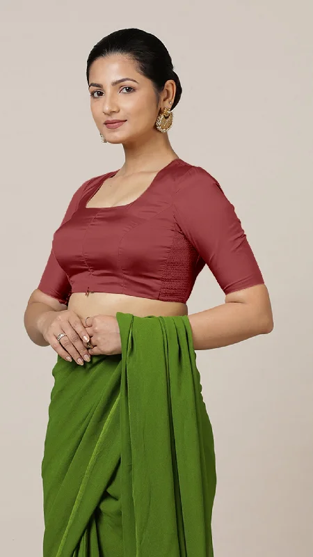 Aziza x Rozaana | Elbow Sleeves Saree Blouse in Auburn Red